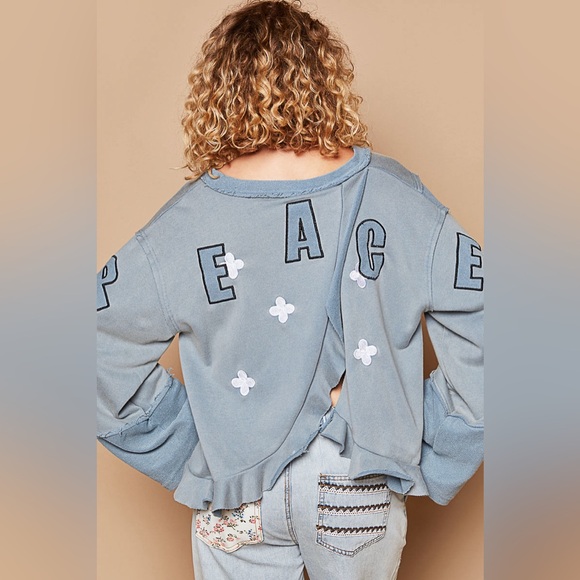 #046 Last 1!! Beautiful POL French terry long sleeve with peace embroidery - Picture 3 of 5